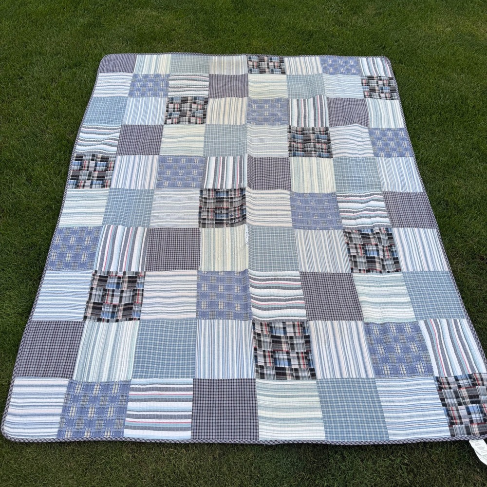 Cozy Line Home Fashions Blue Plaid Patchwork Quilt 100% Cotton 68x88 Bedspread